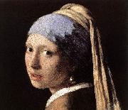 VERMEER VAN DELFT, Jan Girl with a Pearl Earring (detail) wet Norge oil painting reproduction